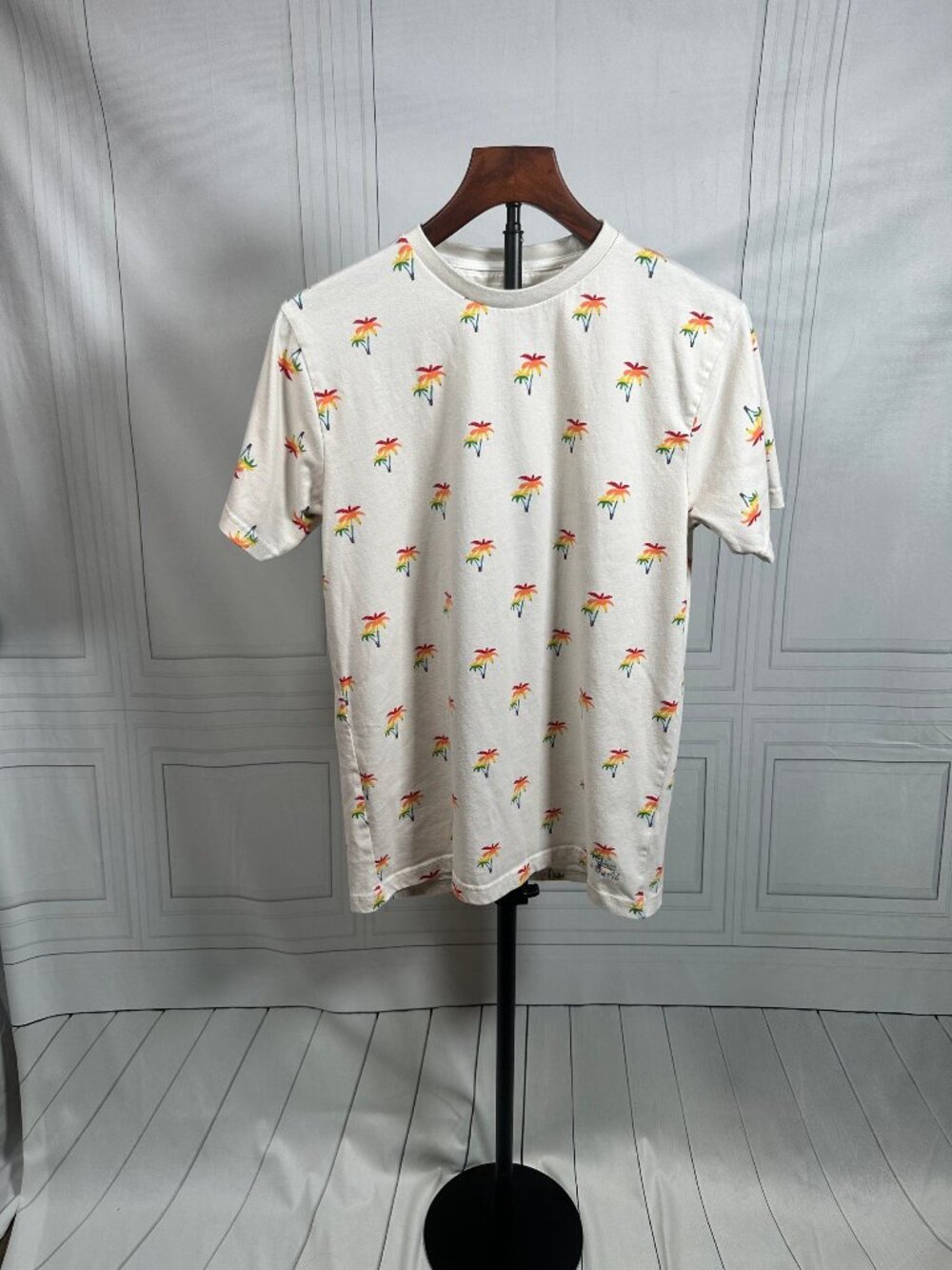 Happy Denim & Flower Small White Cotton T-Shirt Palm Tree Print